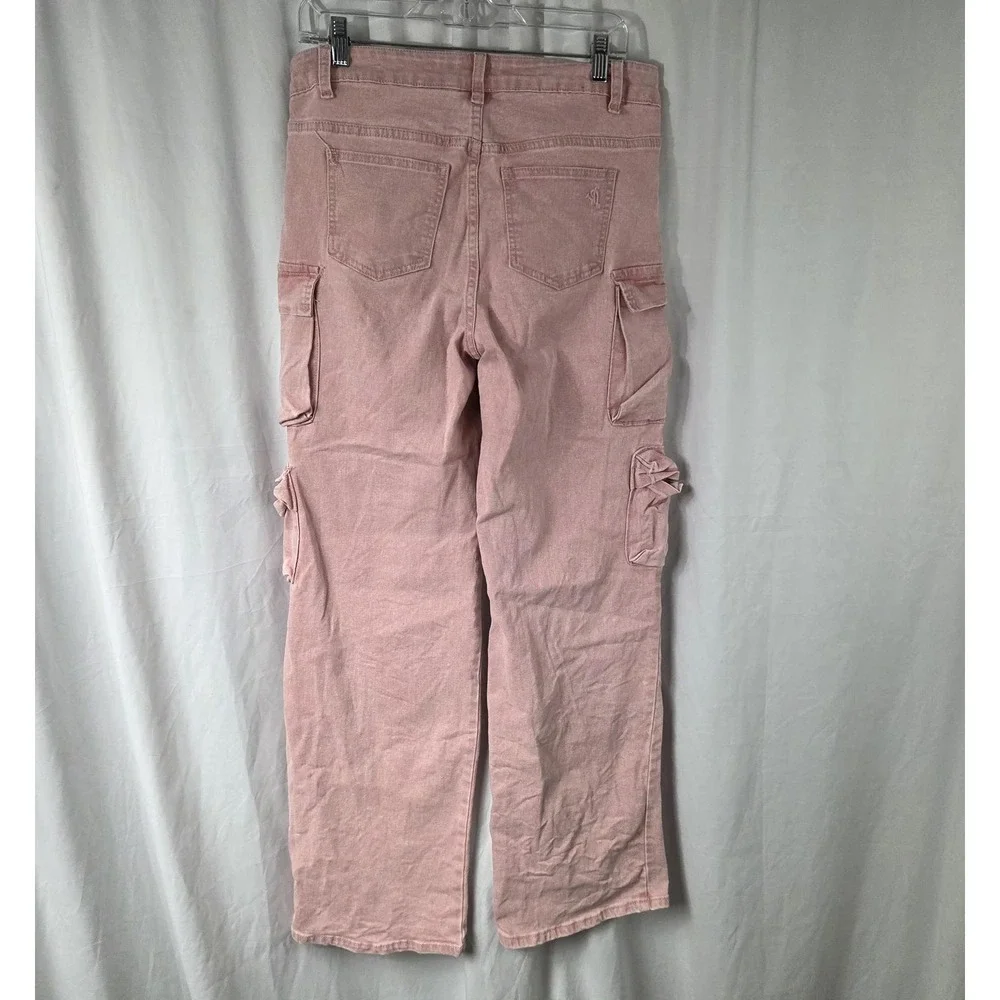 VIP Jeans Jeans Juniors 11/30 Pink Light Wash Mid Rise Cargo Straight Stretch